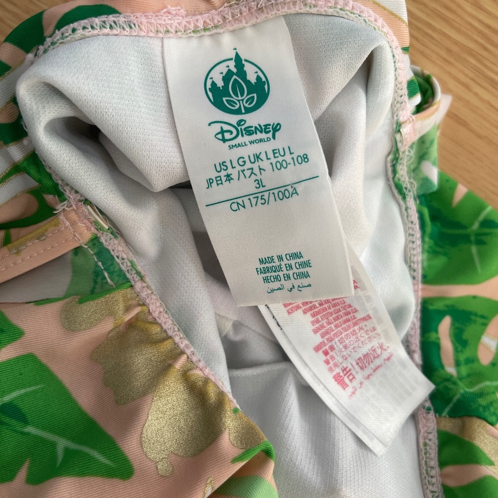 Disney Women’s One Piece Pink & Green Palm w/ Gold Mickey Swimsuit Size Large - Picture 8 of 10